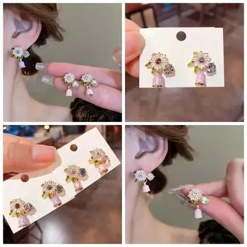 Серьги-гвоздики в виде геометрических цветов со стразами в виде ромашек в корейском стиле для отдыха на открытом воздухе фиолетовый