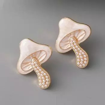 Серьги-гвоздики в виде грибов серии Summer Forest, женские серьги Niche Design Sense Trendy Alloy Drip Oil Exaggerated Earrings Pearl Earrings розовый
