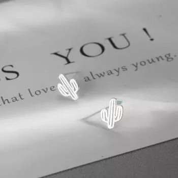 Серьги-гвоздики в виде кактуса, женские, нишевые, дизайнерские, глянцевые, модные, простые, маленькие, студенческие, корейские, ювелирные изделия