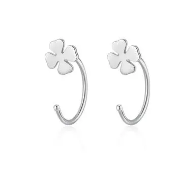 Серьги-гвоздики в виде клевера, женские простые и маленькие серьги-цветы, серьги Ins Design Sense of Nourishing Ear Hole серебряный