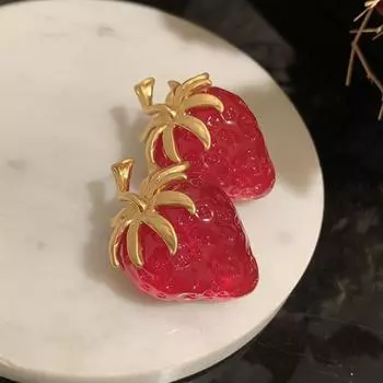 Серьги-гвоздики в виде клубники Женские ювелирные аксессуары Серьги в корейском стиле Серьги в виде свежих фруктов Strawberry