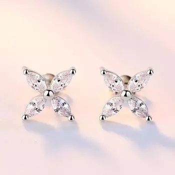 Серьги-гвоздики в виде конского глаза, ледяной снежинки, бриллианты в корейском стиле, элегантные женские серьги-гвоздики в виде листьев и травы с серебряным покрытием