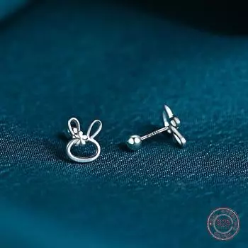 Серьги-гвоздики в виде кролика из стерлингового серебра 925 пробы для женщин и девочек, подарок на день рождения