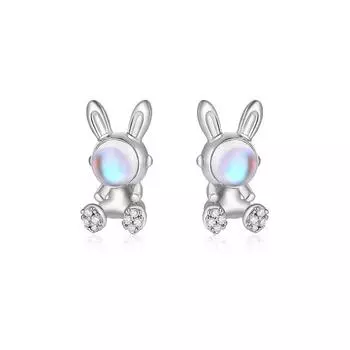 Серьги-гвоздики в виде кролика, женские серьги Niche Design Sense, корейские маленькие, милые, с лунным камнем, в виде кролика