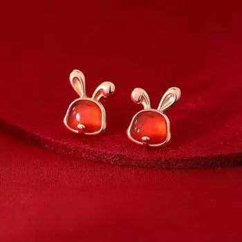 Серьги-гвоздики в виде кролика, женские, простые, милые, милые, год кролика, натальные, красные серьги, летние серьги