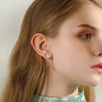 Серьги-гвоздики в виде кролика, женские простые, милые, асимметричные серьги-кролики, изысканные, с бриллиантами и цирконами