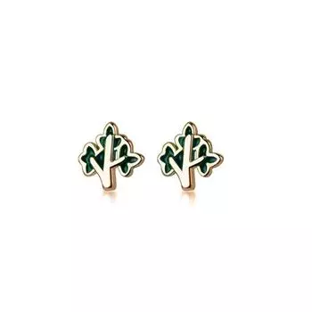 Серьги-гвоздики в виде маленьких деревьев с зеленой глазурью, женские маленькие свежие и простые серьги в виде листьев, мини-серьги в виде рождественской елки золотой