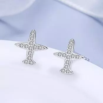 Серьги-гвоздики в виде маленьких самолетов из стерлингового серебра 925 пробы с бриллиантами. Уникальные креативные простые универсальные серьги в корейском стиле 925