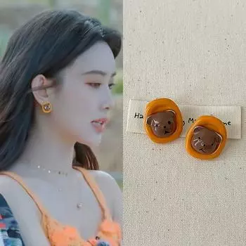 Серьги-гвоздики в виде медведя Женские нишевые уникальные индивидуальные трендовые изысканные модные универсальные серьги