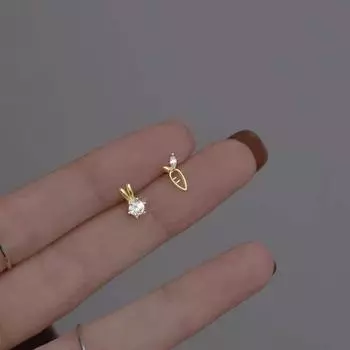 Серьги-гвоздики в виде милого кролика-морковки из стерлингового серебра 925 пробы, асимметричные, изысканные и универсальные, студенческие серьги для женщин 925