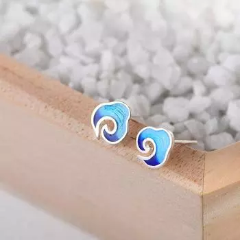 Серьги-гвоздики в виде облаков, женские мини-серьги с плавным изменением цвета, модные простые серьги в виде синих облаков