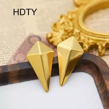 Серьги-гвоздики в виде ромба из титановой стали с покрытием из 18-каратного золота, стильные, легкие, роскошные серьги золотой