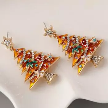 Серьги-гвоздики в виде рождественской елки для женщин Niche Design Sense Fashion Exquisite Christmas Earrings Alloy Drip Oil Diamond Earrings зелёный