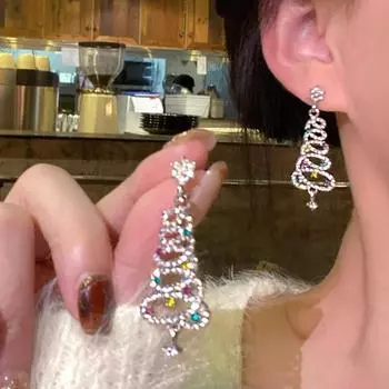 Серьги-гвоздики в виде рождественской елки для женщин и девочек, изысканные блестящие серьги из циркония, ювелирные аксессуары, рождественские подарки