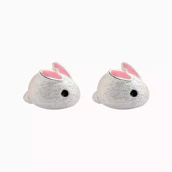 Серьги-гвоздики в виде розового маленького белого кролика для девочек, маленькие, свежие и милые серьги в виде сердца для девочек Mori student, очень милые серьги в виде маленького белого кролика