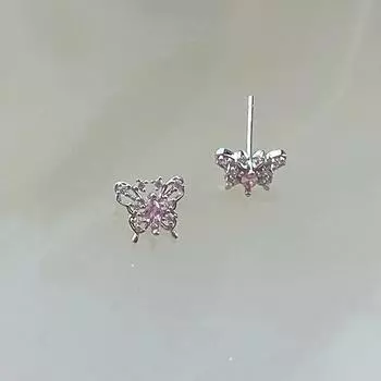 Серьги-гвоздики в виде розовых полых бабочек, женские летние милые серьги-бабочки в виде мечты из розового циркония, модные серьги-темпераменты