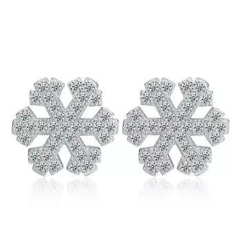 Серьги-гвоздики в виде снежинки из серебра с цирконием в стиле ретро, корейского стиля, женские, посеребренные, с ледяным цветком