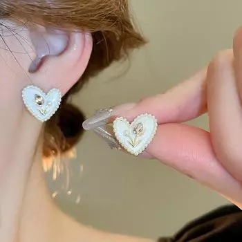 Серьги-гвоздики в виде тюльпана в корейском стиле с жемчужным цветком, серьги-гвоздики в виде цветка тюльпана для женщин белый