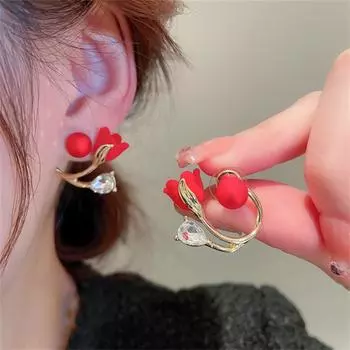 Серьги-гвоздики в виде тюльпанов для женщин, корейский креативный дизайн, темперамент, индивидуальность, ювелирные изделия, подарок девушке, Brincos красный