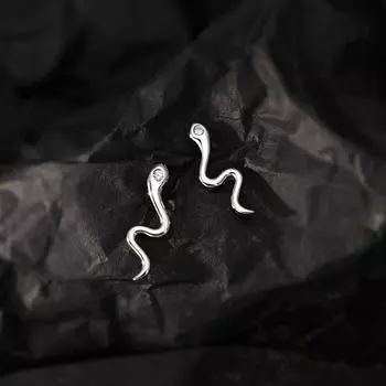 Серьги-гвоздики в виде змеи Женские серьги-гвоздики в виде ниши Серьги-гвоздики в виде змеи из металла Cold Wind