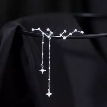 Серьги-гвоздики в виде звезды Большой Медведицы для женщин, легкие, роскошные, нишевые, асимметричные серьги-звезды с бахромой