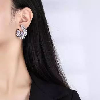 Серьги-гвоздики Wind Heavy Industry Luxury Purple Zircon Geometric Stud 2024 Temperament New Earrings Exaggerated Rhinestone Stage Earrings розовый