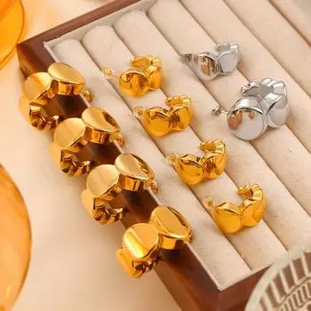 Серьги-гвоздики Wind Light Luxury из титановой стали с покрытием из 18-каратного золота, женские геометрические круглые серьги с постепенным изменением, модные серьги в стиле ретро