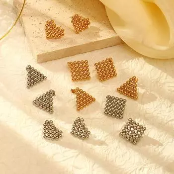 Серьги-гвоздики Wind Titanium Steel с круглыми бусинами, женские, нишевого дизайна, квадратные, треугольные серьги Love из нержавеющей стали