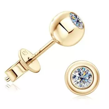 Серьги-гвоздики Wong Rain, серебро 925 пробы, позолоченное серебро 925 пробы, VVS1 3EX D, 3,5 мм, настоящие муассанитовые бриллианты, ювелирные украшения