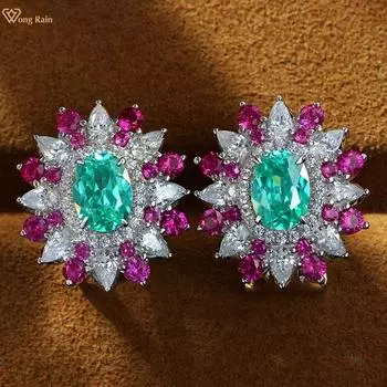 Серьги-гвоздики Wong Rain в богемном стиле из стерлингового серебра 925 пробы овальной огранки AAAAA с цирконами, драгоценные камни, юбилейные серьги-гвоздики, ювелирные изделия в подарок