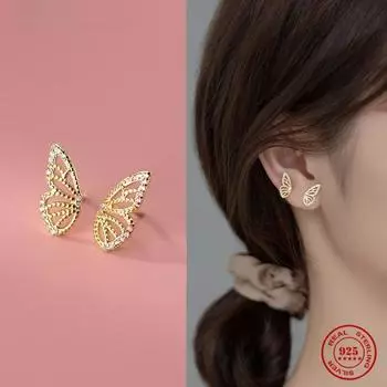 Серьги-гвоздики Woozu European Simple Butterfly Pave Zircon для женщин, модные, сладкие, свадебные, изысканные, из стерлингового серебра 925 пробы золотой