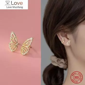 Серьги-гвоздики Woozu European Simple Butterfly Pave Zircon для женщин, модные, сладкие, свадебные, изысканные, из стерлингового серебра 925 пробы золотой