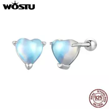 Серьги-гвоздики WOSTU из стерлингового серебра 925 пробы в форме сердца с лунным камнем, серьги-гвоздики с кристаллами и платиновым покрытием для женщин и девочек 925 silver