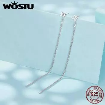 Серьги-гвоздики WOSTU из стерлингового серебра 925 пробы с бабочками, длинные серьги-капли с кисточками для женщин, помолвка, подарок, ювелирные изделия