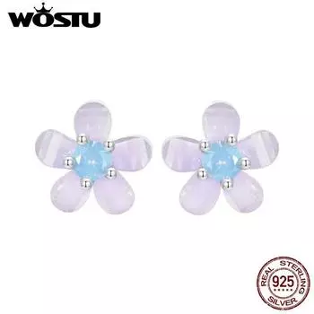 Серьги-гвоздики WOSTU из стерлингового серебра 925 пробы с фиолетовым цветком и нано-опаловым камнем, ювелирные изделия для женщин и девочек, милый подарок SCE1733