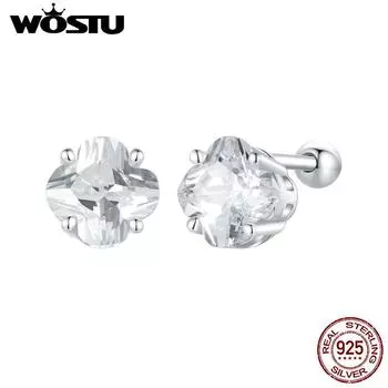 Серьги-гвоздики WOSTU из стерлингового серебра 925 пробы с четырьмя лепестками клевера и цирконом для женщин и девочек, изящные ювелирные изделия, вечерние, повседневные, свидания, счастливый подарок SCE1755