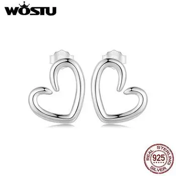 Серьги-гвоздики WOSTU из стерлингового серебра 925 пробы с сердечком «Вечная любовь» с защитой от потускнения для женщин, подарок подруге, ювелирные украшения 13*12mm
