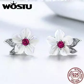 Серьги-гвоздики WOSTU с белыми ракушками, стерлинговое серебро 925 пробы, прозрачные маленькие серьги CZ Elegance