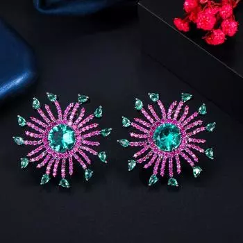 Серьги-гвоздики WWJ цвета черного золота с фейерверками и инкрустацией кубическими цирконами разноцветный