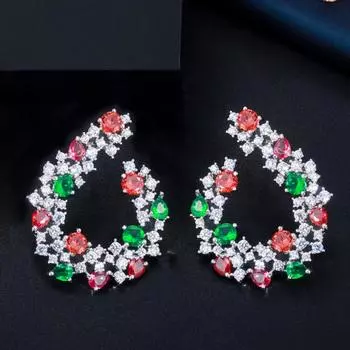 Серьги-гвоздики WWJ высшего качества с кубическим цирконием серебряного цвета в форме листа разноцветный