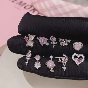 Серьги-гвоздики Y2K Pink Diamond Butterfly Bone - Простые, стильные, Niche Love Medical Серьги