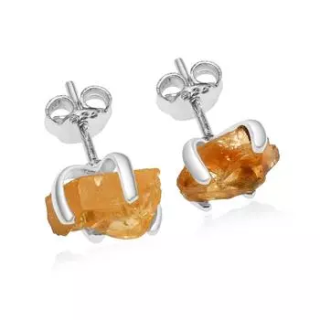 Серьги-гвоздики желтого цвета с грубым драгоценным камнем из цитрина, серебро 925 пробы, минималистские серьги, ювелирные изделия из сережек-гвоздиков ручной работы, подарок на Пасху жёлтый