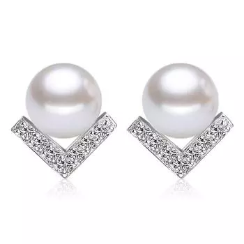 Серьги-гвоздики женские бриллиантовые корейские версии корейские темпераментные жемчужные V-образные треугольные посеребренные серьги-гвоздики ювелирные изделия