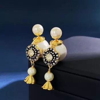 Серьги-гвоздики Женственные длинные ретро легкие роскошные бриллиантовые цветочные подвески Размер жемчужные серьги серьги новые золотой