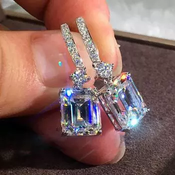 Серьги Huajie Platinum Micro-Incrinkled Circon Square Diamond для пар - элегантные и роскошные ювелирные изделия высокого класса белый