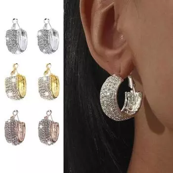 Серьги Huggie, блестящие стразы, C-образные, антикоррозийные, легкие, изысканные украшения для ушей, ювелирные изделия для вечеринок розового золота