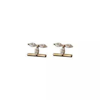 Серьги I-образные, маленькие, с бриллиантами, в виде листьев, японские и корейские, серьги-гвоздики в стиле ниши