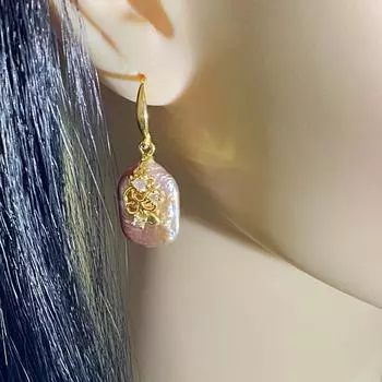 Серьги и серьги с фиолетовым жемчугом в стиле барокко, украшенным медью 18 карат