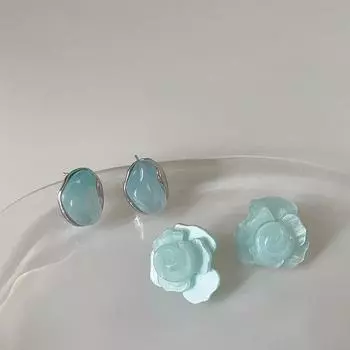 Серьги Ice Extract Mint Blue Camellia женские нишевые легкие роскошные простые индивидуальные модные темпераментные универсальные серьги