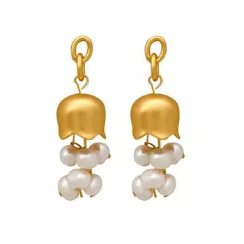 Серьги-игл из настоящего медного золота S925 с серебряным покрытием в виде колокольчика, орхидеи, длинные серьги с жемчугом и кисточками T1280 Glass Pearls золотой